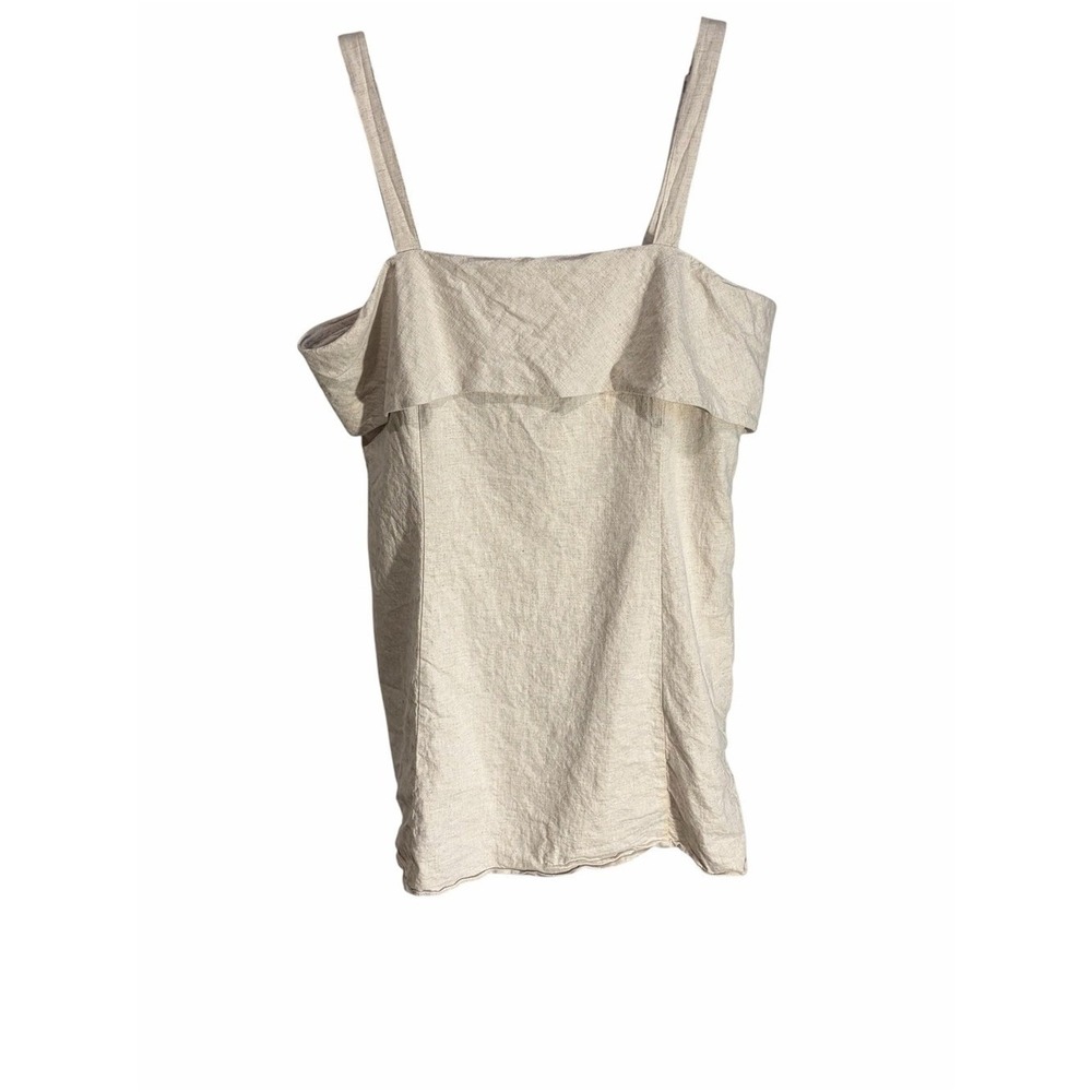 Banana Republic Linen‎ Blend Ruffle Cami Dress  Flax Beige 451938-02 Size 18